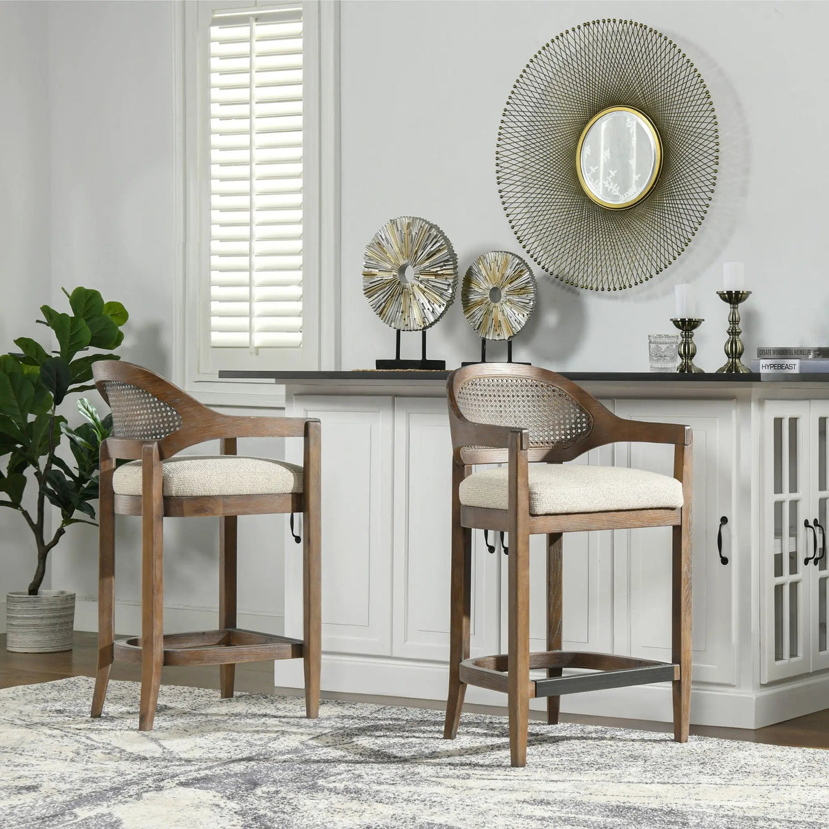 Americana Counter Stool | Mid-Century Modern | Cane Back | Kiln-Dried Wood Frame