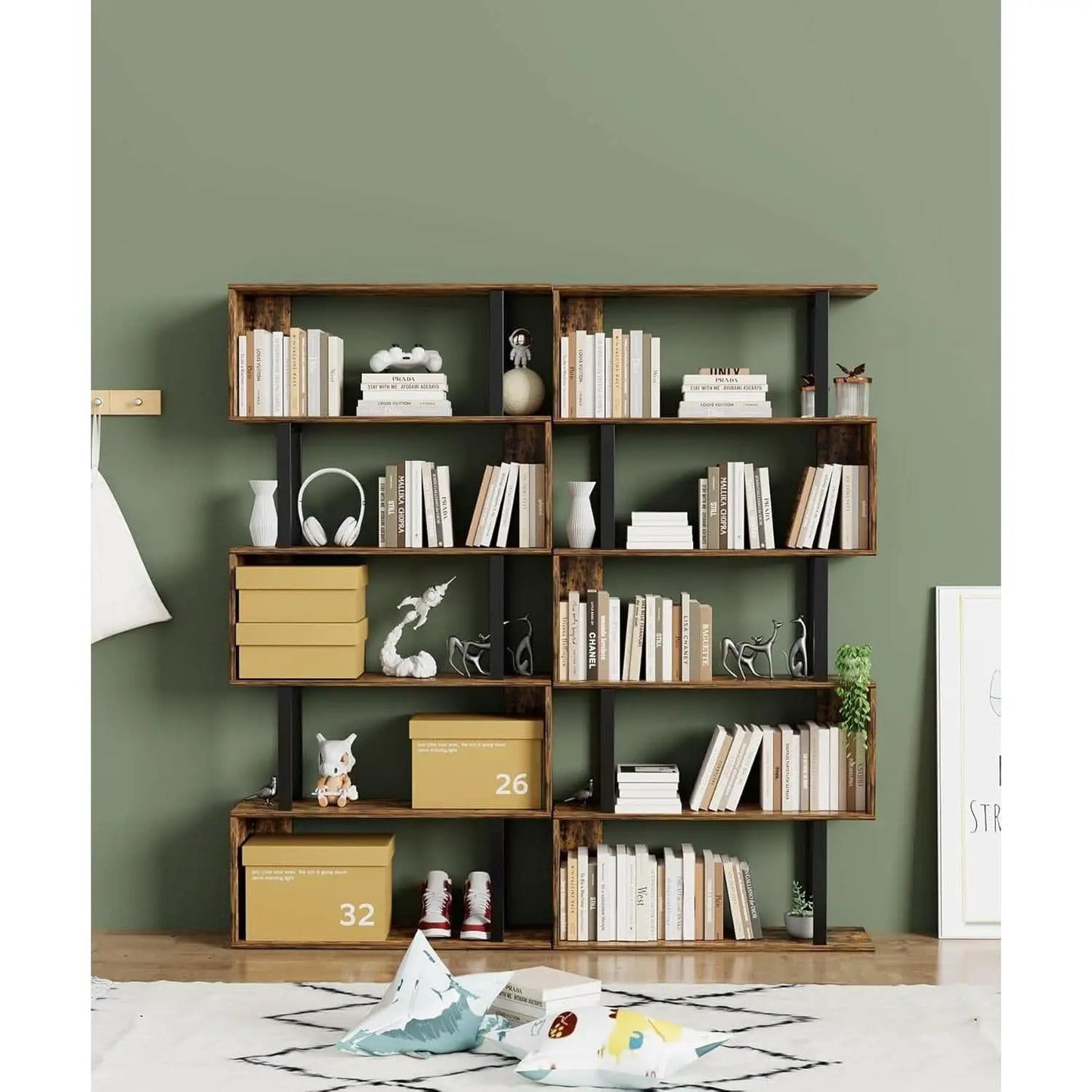 5-Tier S Shaped Bookcase In Rustic Brown Wood Shelving from PriceLows™