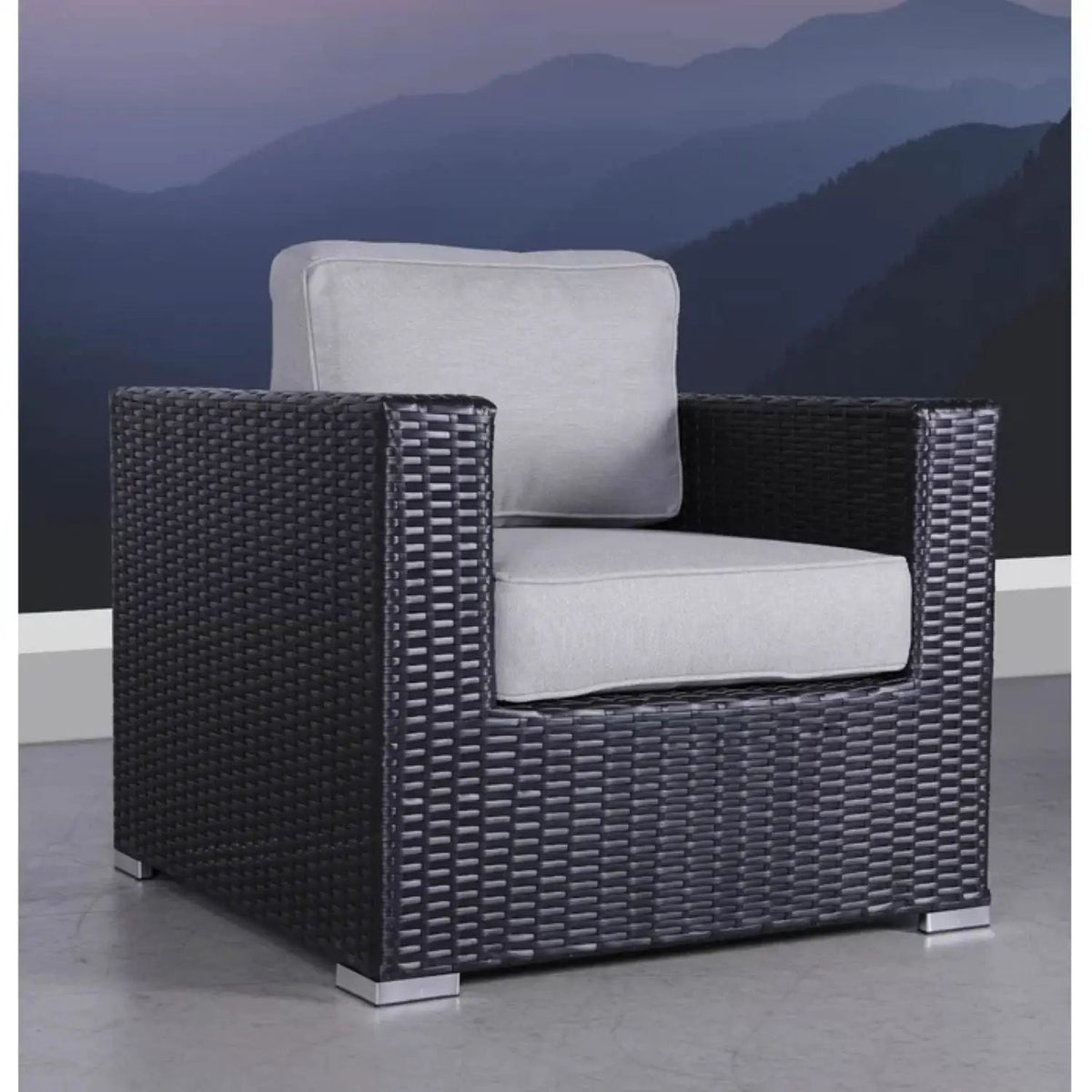 Patio Armchair With Cushions | Four Olefin Cushions | Industrial Accents | Weather-Resistant Build