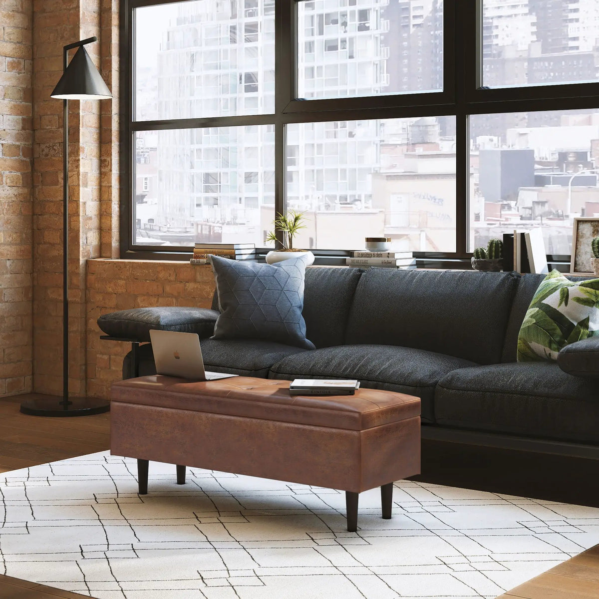 Shay Large Square Storage Ottoman | Coffee Table Design | Hydraulic Lift-Up Lid | Mid-Century Style