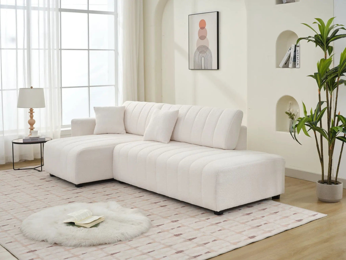 Jessica Sectional Sofa With Chaise | Lamb Wool Upholstery | Versatile Configuration | 104 Inch Length