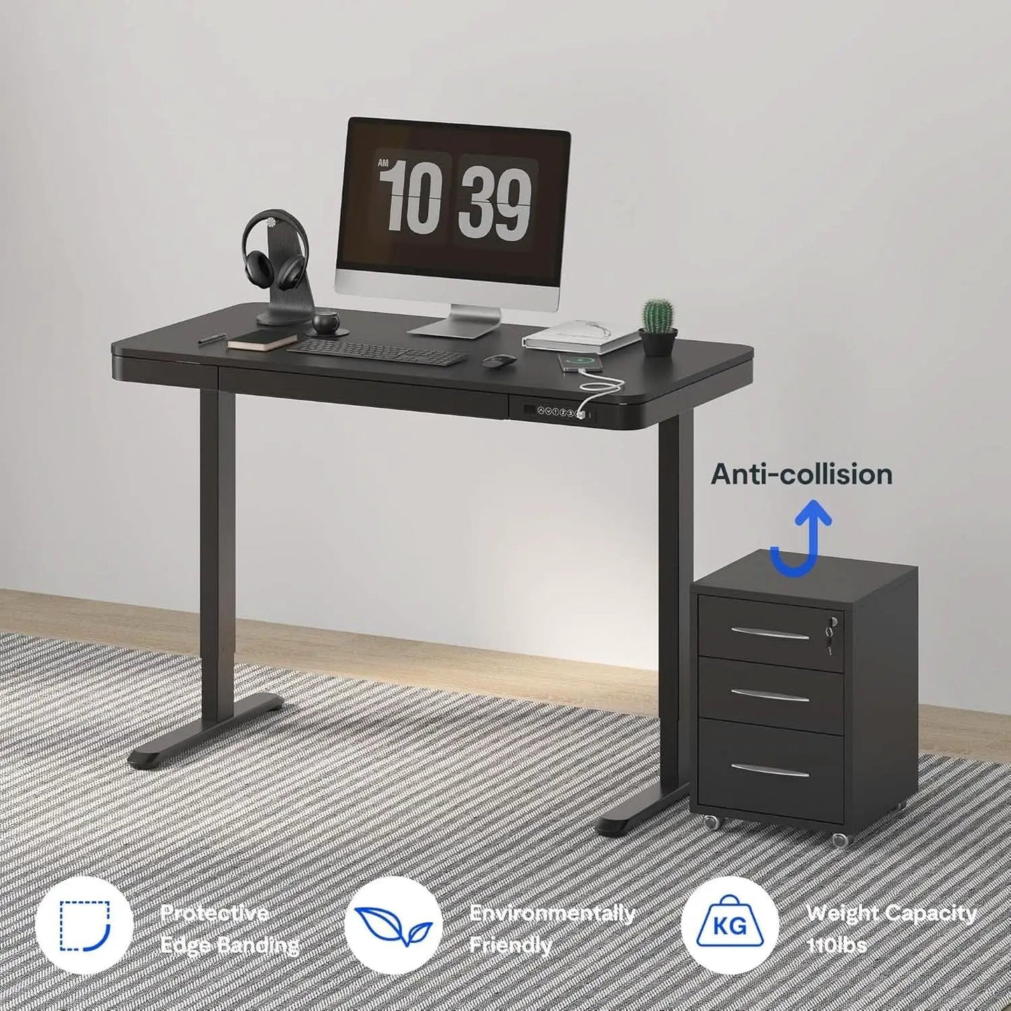 Electric Standing Desk With USB Ports And Drawer Storage from PriceLows™