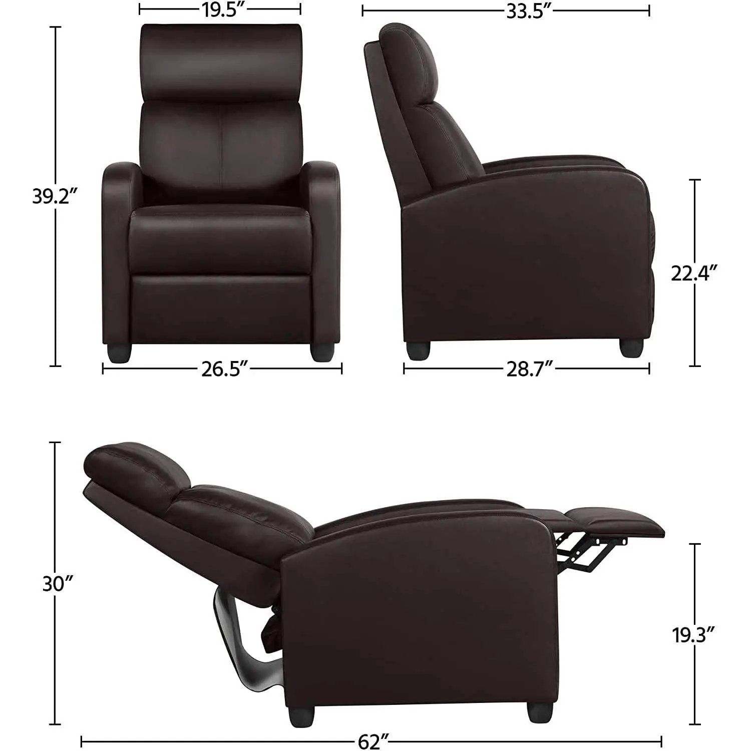 Set Of 2 PU Leather Padded Recliner Chairs For Living Room from PriceLows™
