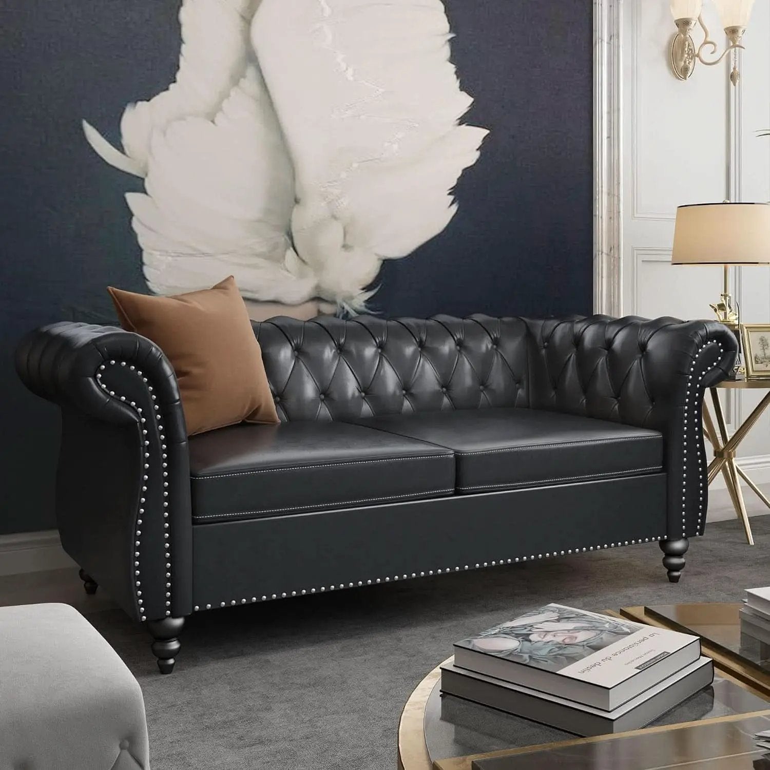 Two Piece Chesterfield Leather Living Room Set With Black Leather Loveseat And Chair from PriceLows™