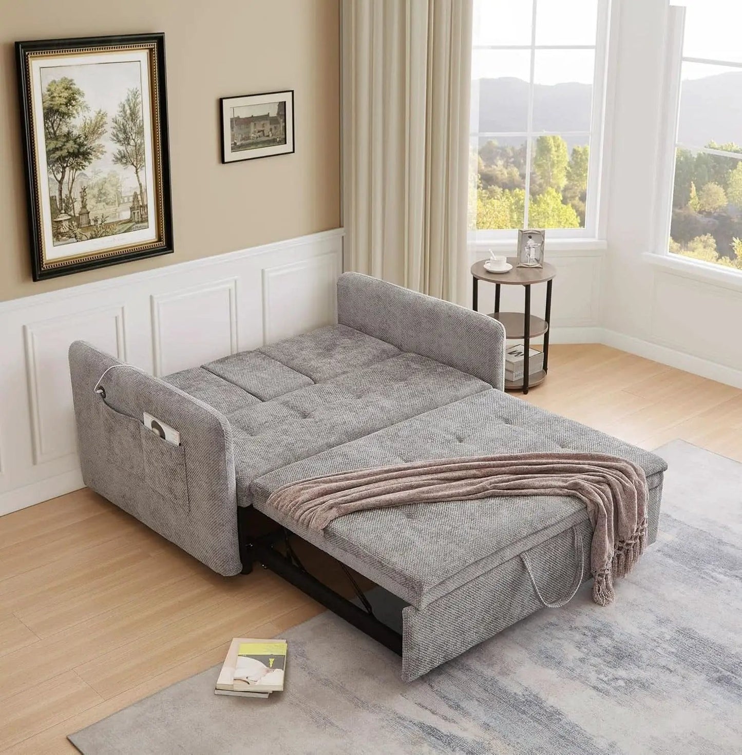 57 Inch Convertible Sofa Bed With USB Charging Ports Grey from PriceLows™