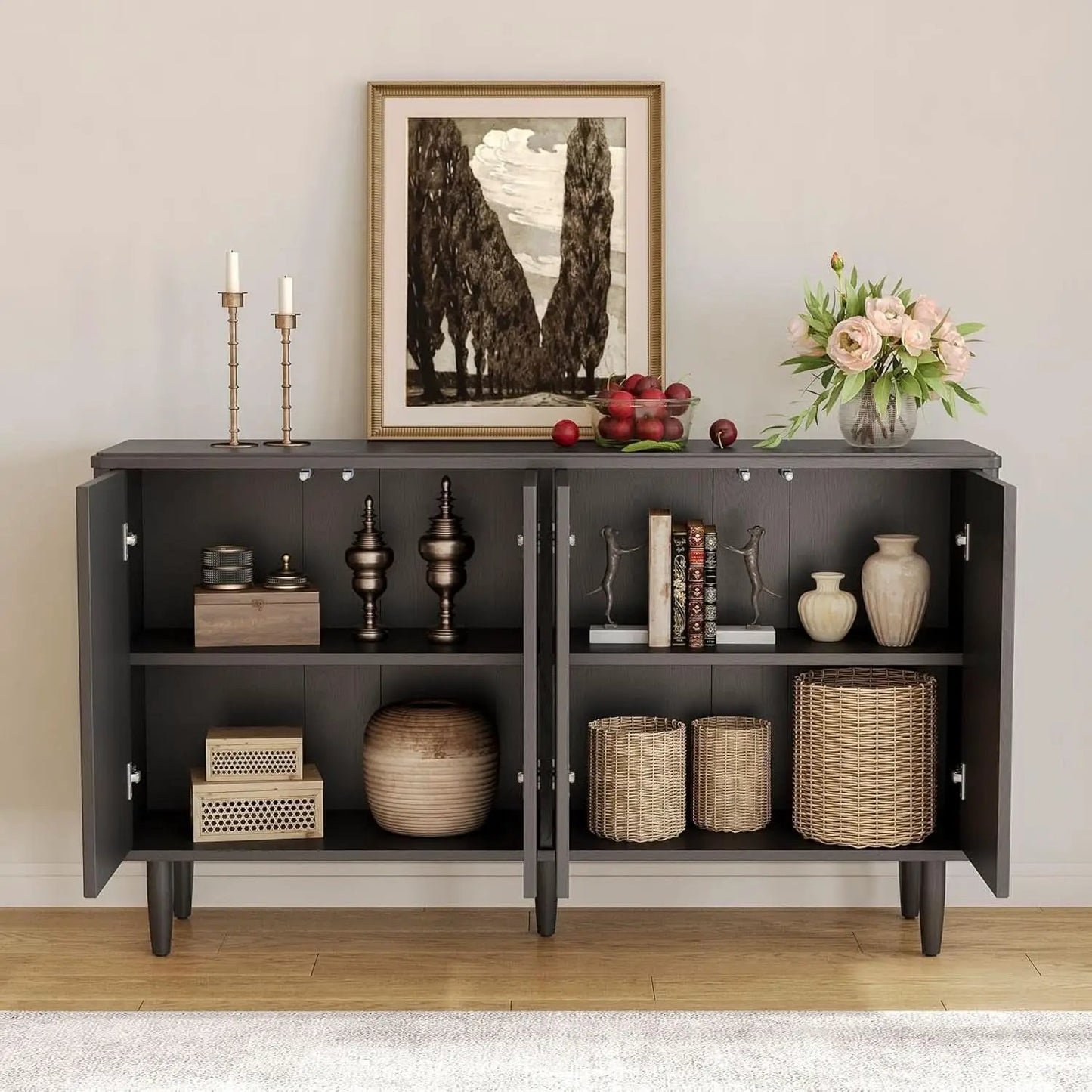Modern 59-Inch Walnut Sideboard Buffet Table With Storage from PriceLows™