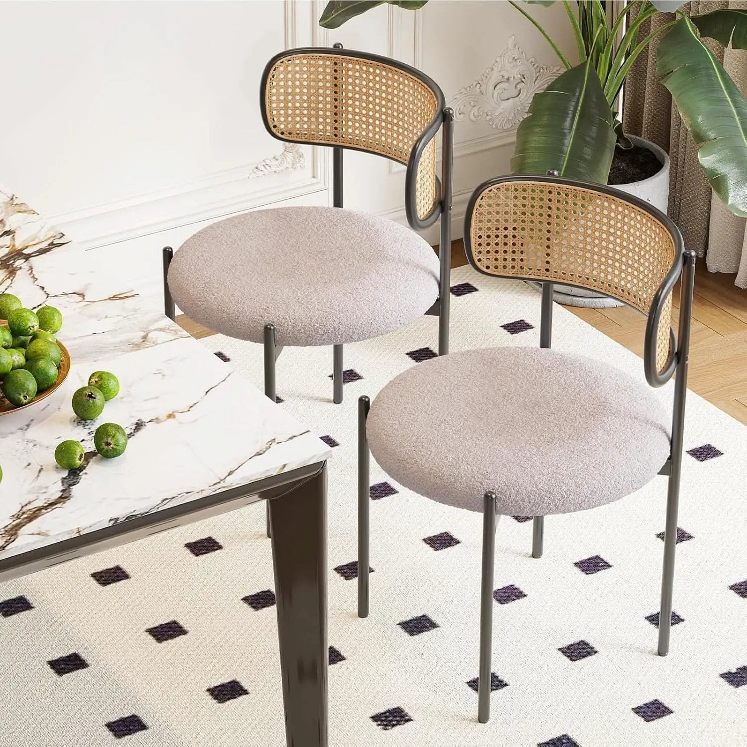 Gray Rattan Back Mid Century Dining Chairs Set Of 2 from PriceLows™