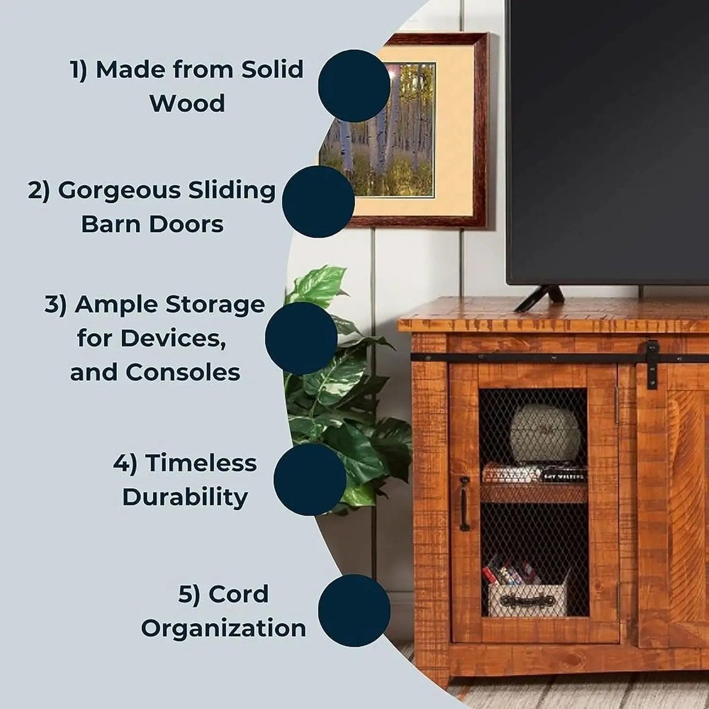 65 Inch Solid Wood TV Stand Honey Tobacco With Rustic Doors from PriceLows™