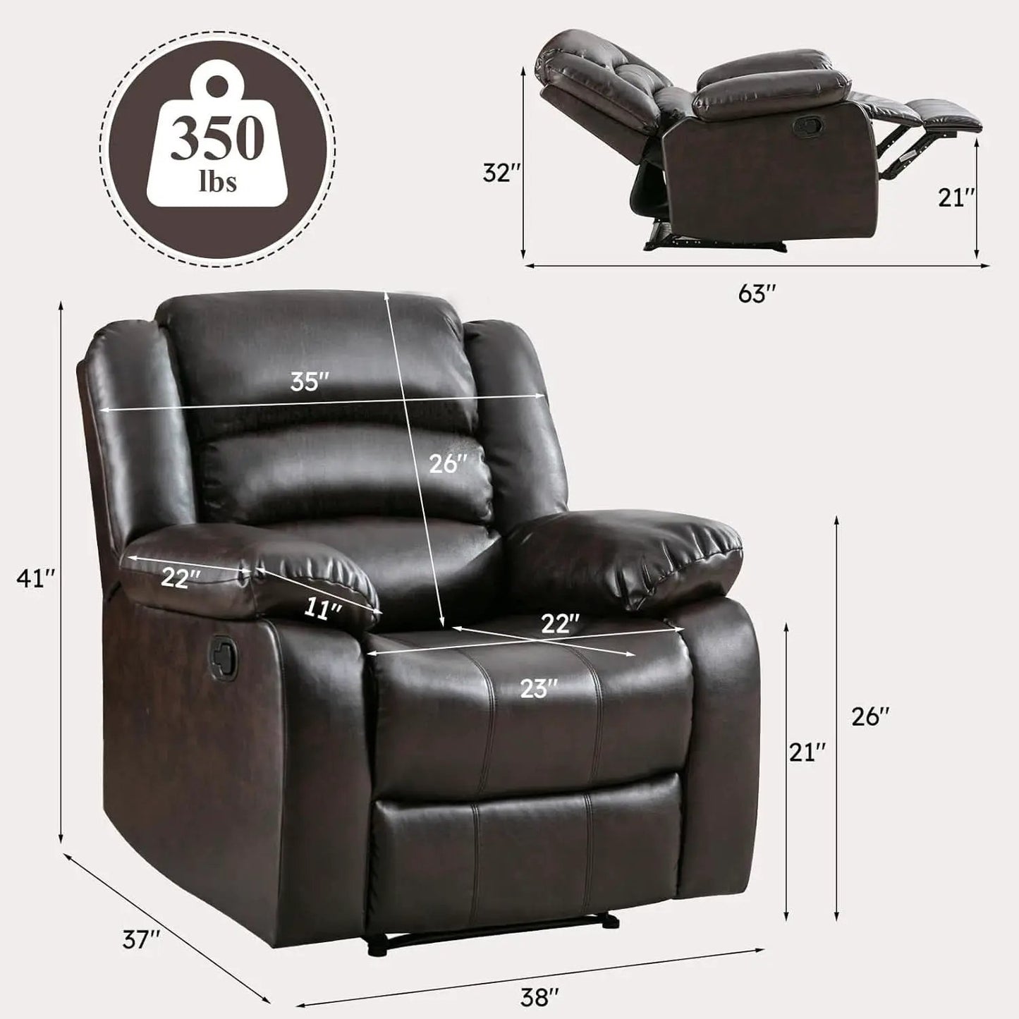 Manual Recliner Chair In Dark Brown Breathable Faux Leather from PriceLows™