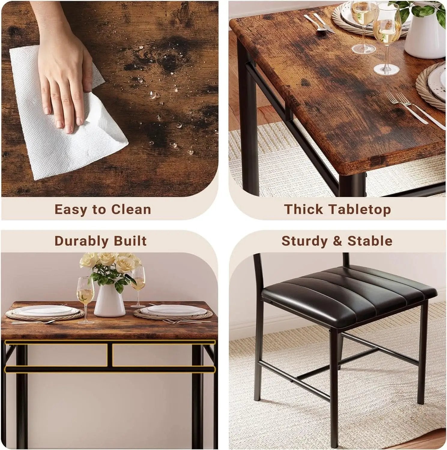Space Saving Dining Table Set For Two Rustic Brown Finish from PriceLows™