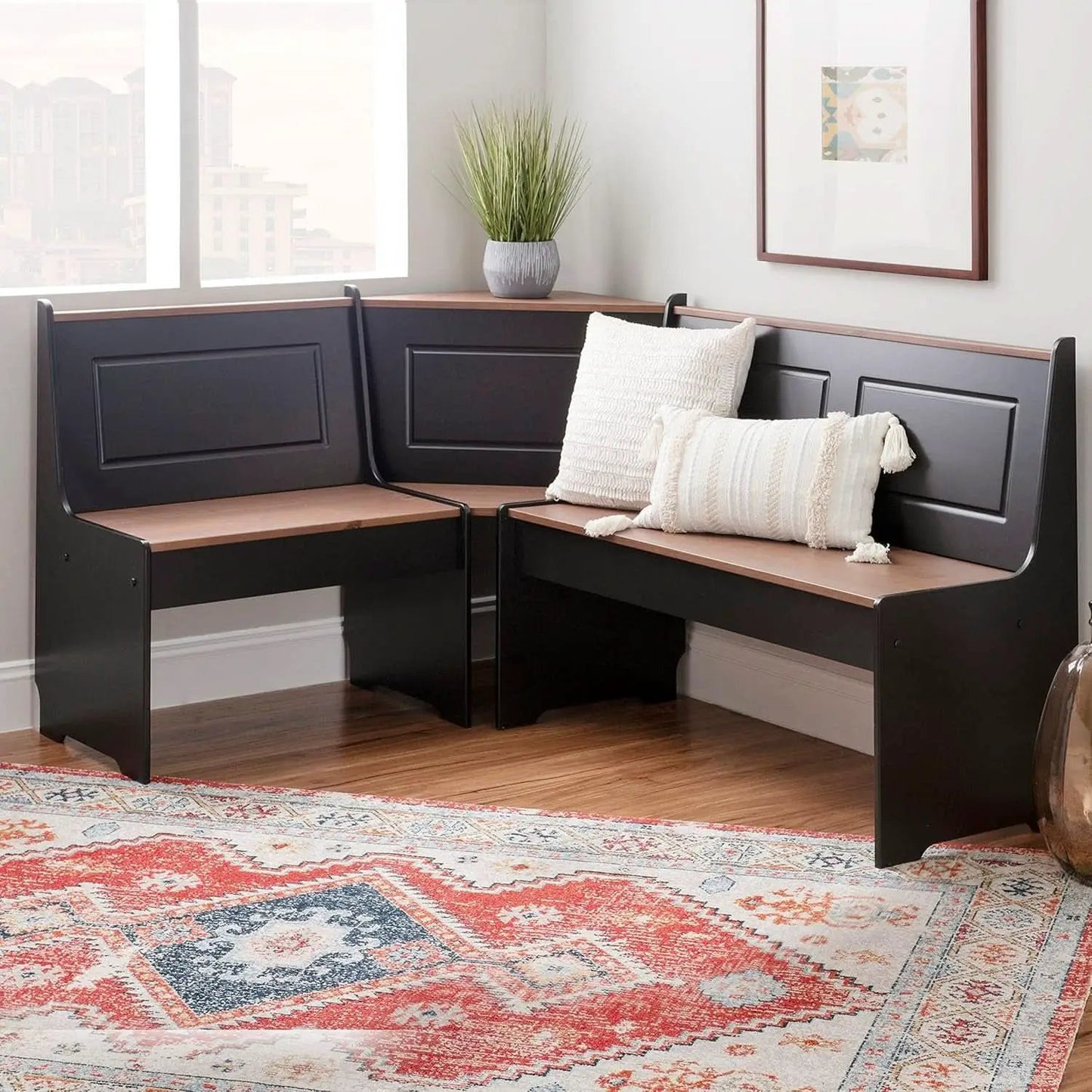 Black Pecan Five Seat Dining Set With Storage Benches from PriceLows™