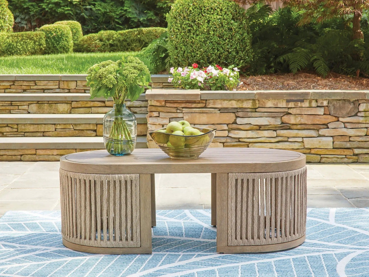 Serena Shores Rectangular Cocktail Table | 47.38 x 23.63 x 16.38 in | Polyester & Wood | Beige