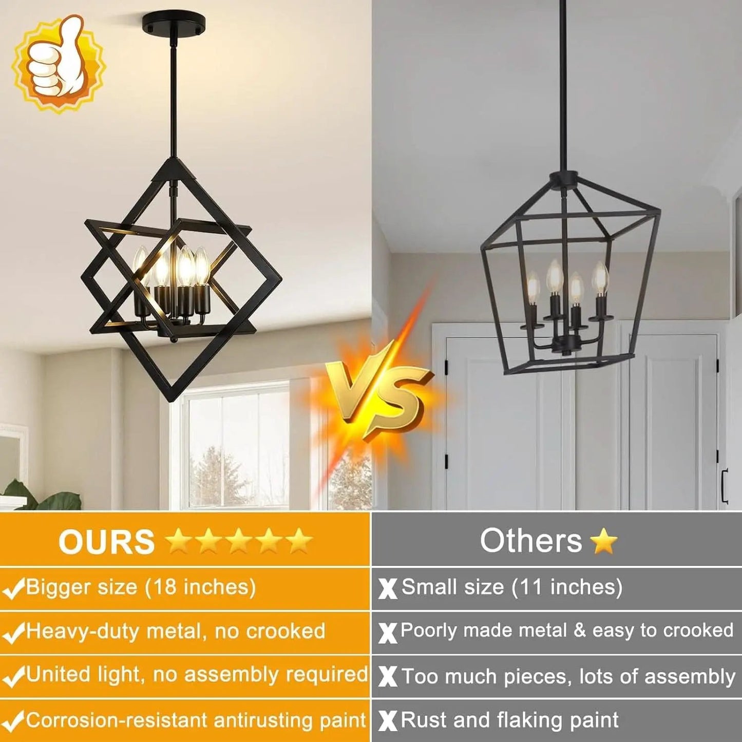 18 Inch Black Geometric Industrial Farmhouse Chandelier With 4 Lights Adjustable Height from PriceLows™