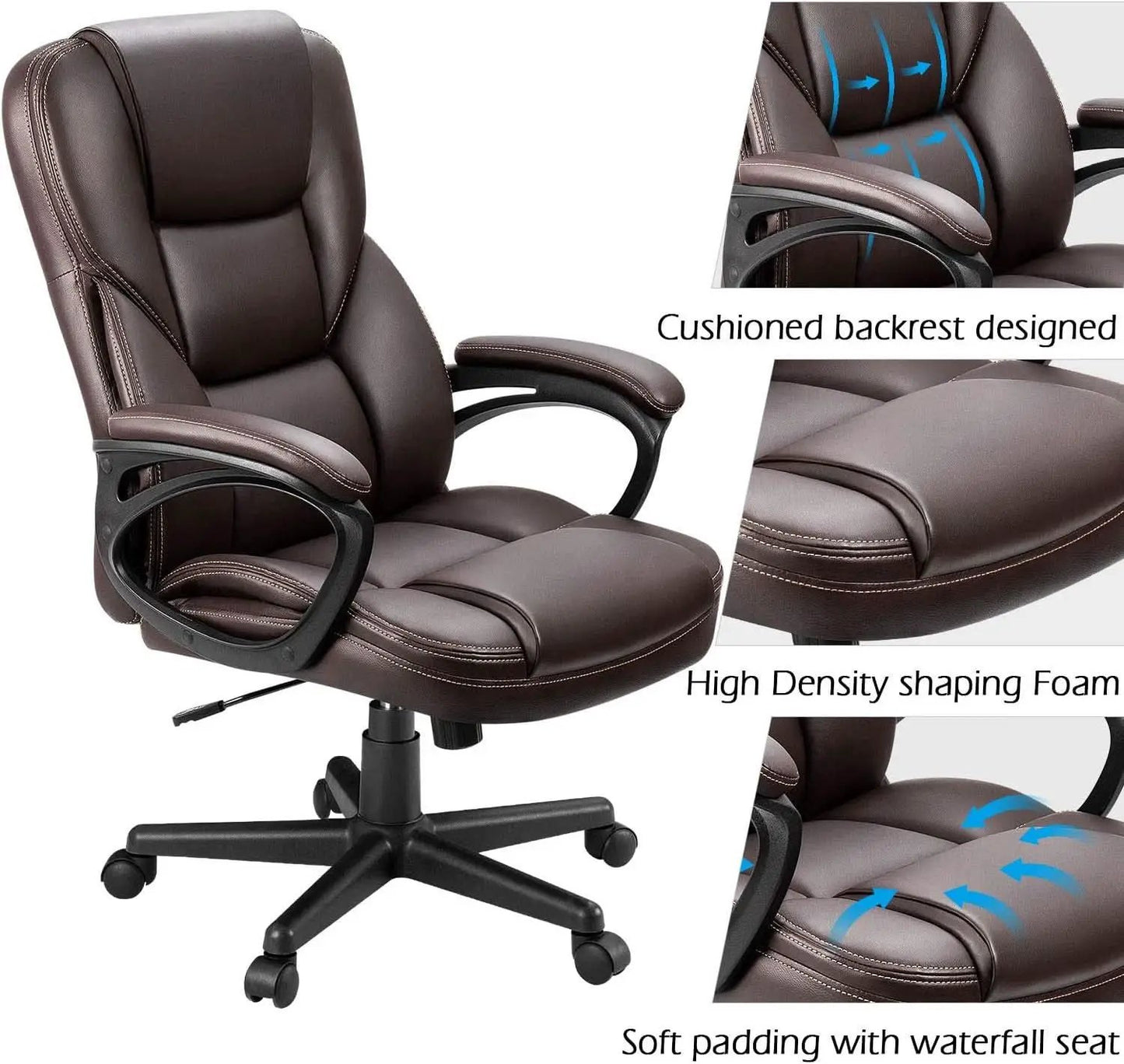 Executive Office Chair With Lumbar Support Brown PU Leather from PriceLows™