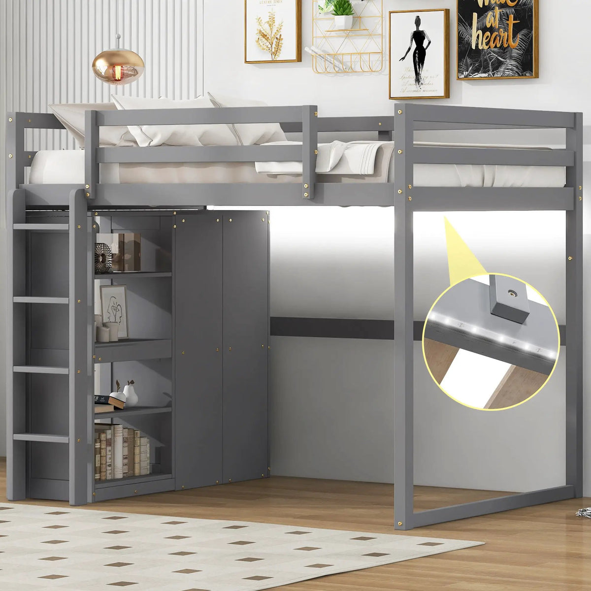 Loft Bed | Built In Wardrobe | Storage Shelves | Led Lighting