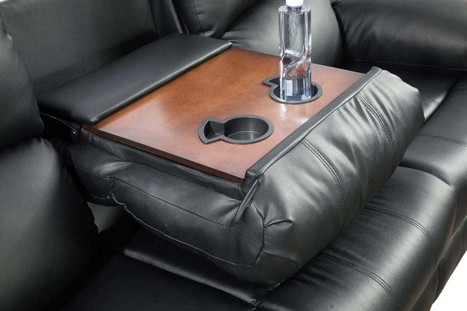 Black Vegan Leather 3 Seater Recliner Sofa Cupholders from PriceLows™