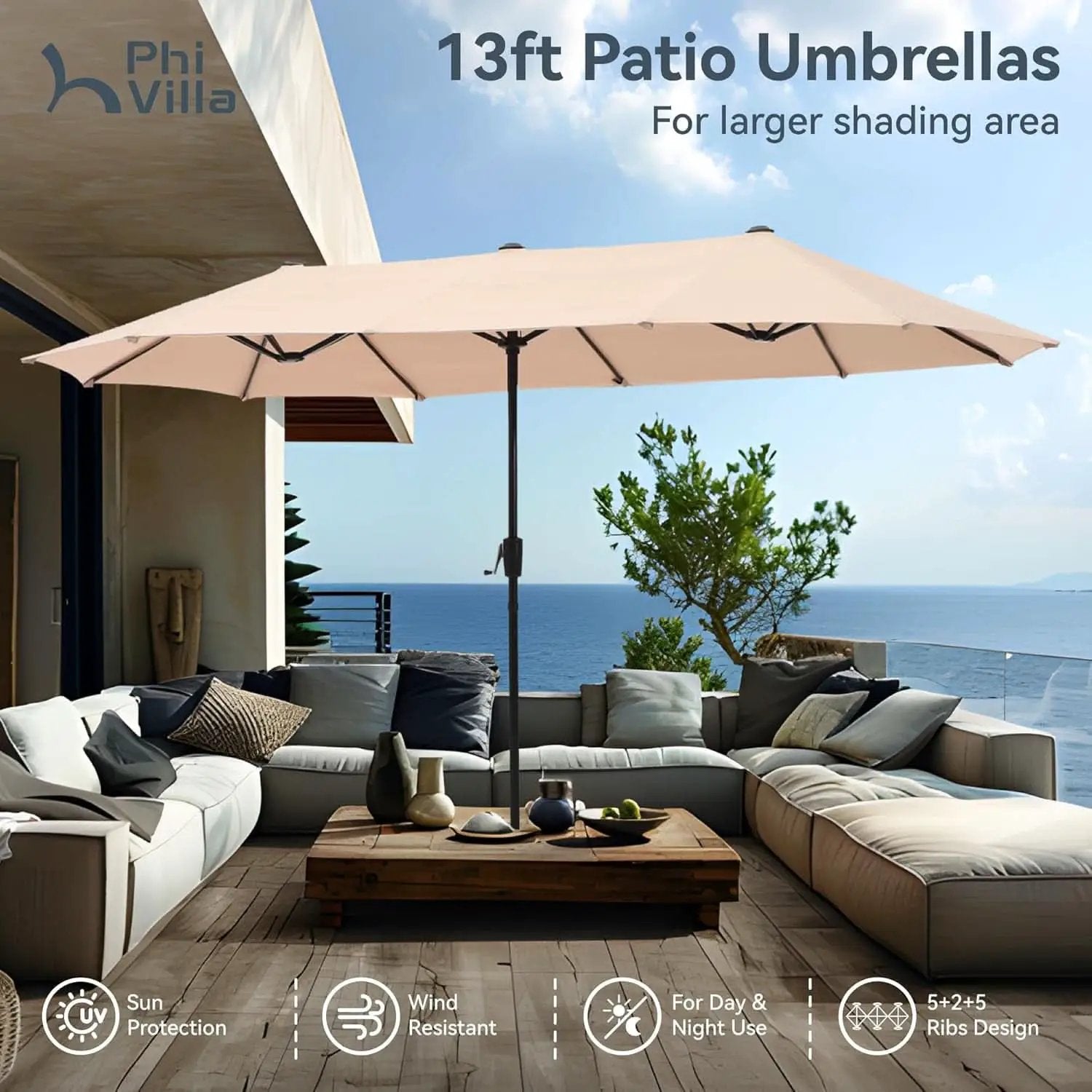 Large Double-Sided Patio Umbrella with Easy Crank System from PriceLows™