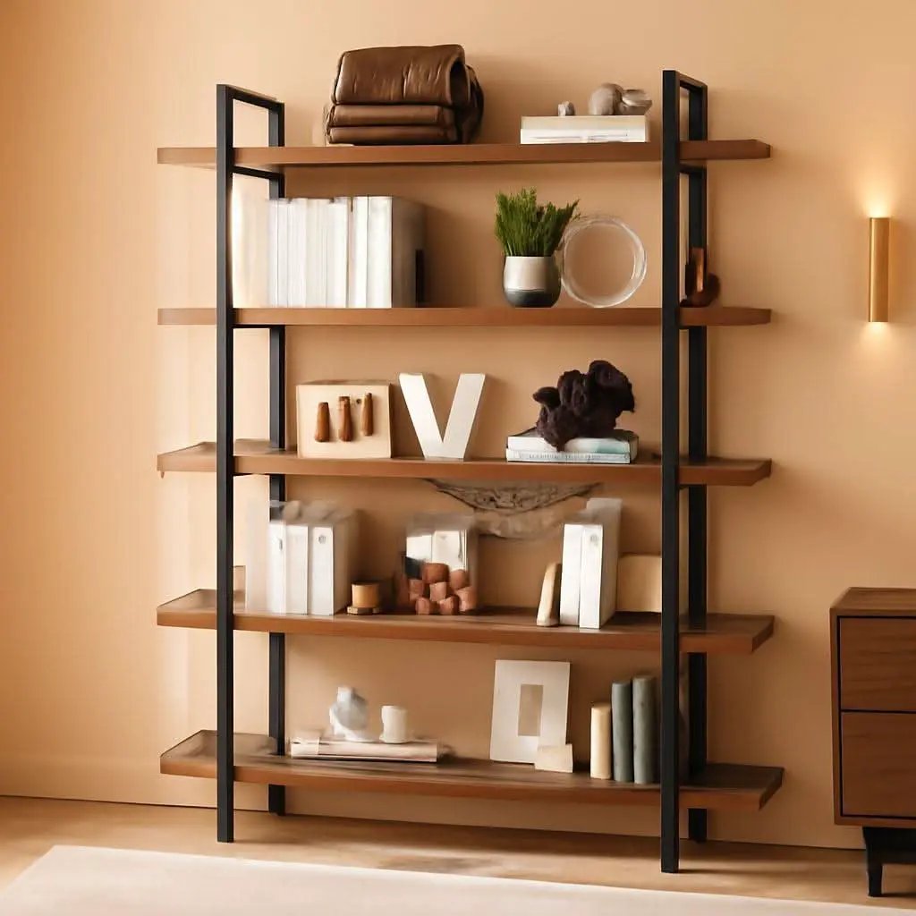 Brown 47 Inch Wide Industrial Bookcase Open Shelves from PriceLows™