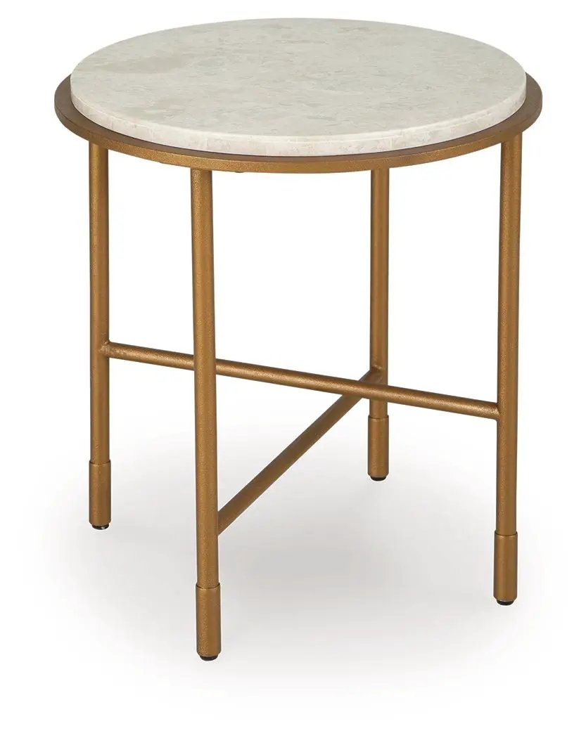 Alben Round End Table | Antiqued Goldtone Metal Frame | Natural Marble Top | 20.5 Inch Diameter