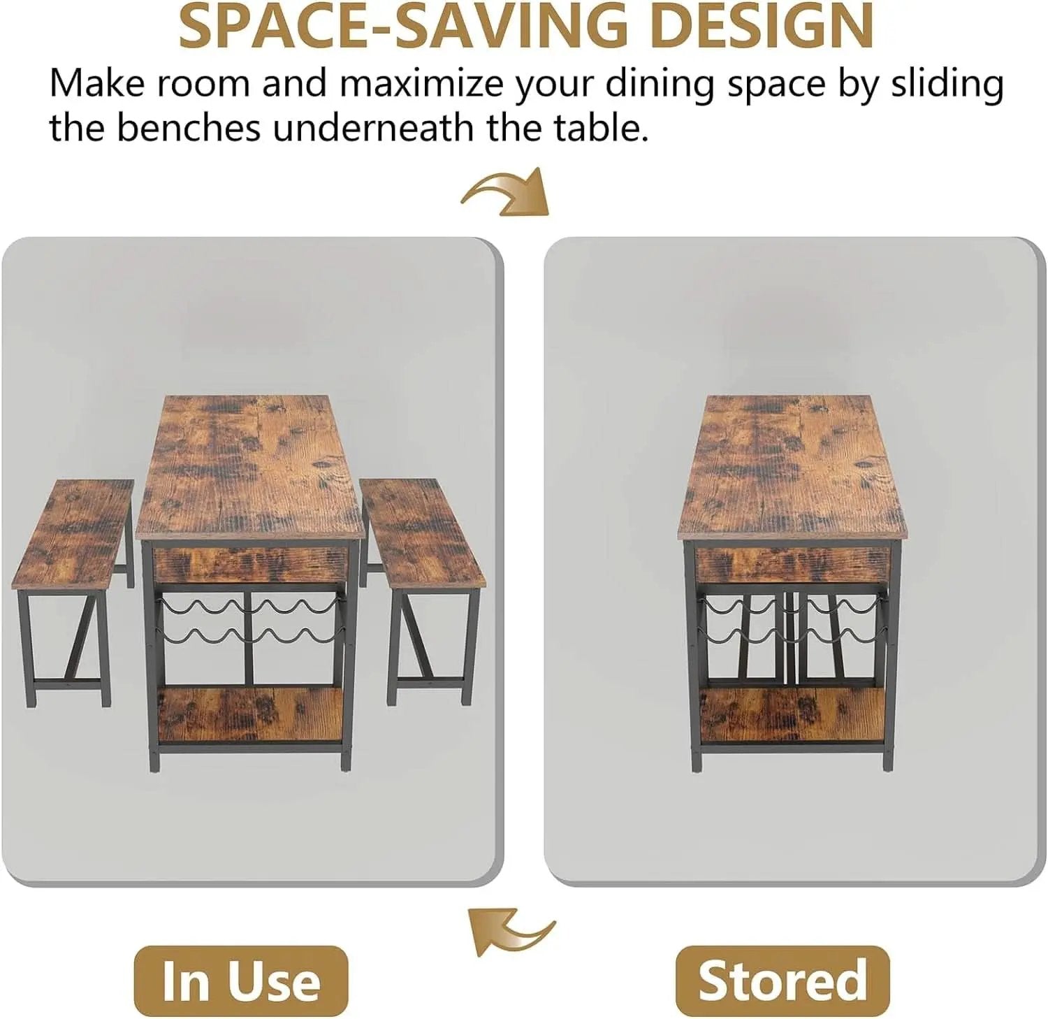 Rustic Dining Table Set For 4 To 6 With Storage Drawer from PriceLows™