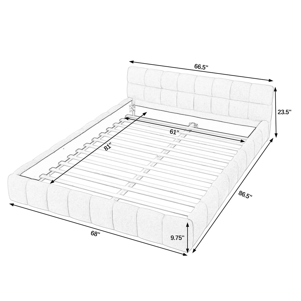 Modern Platform Storage Bed Frame | Thick Fabric Upholstery | Soft Headboard | Solid Construction
