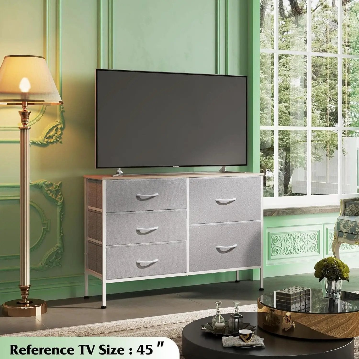 Light Grey Fabric Dresser With 5 Drawers And Drawer Organizers from PriceLows™