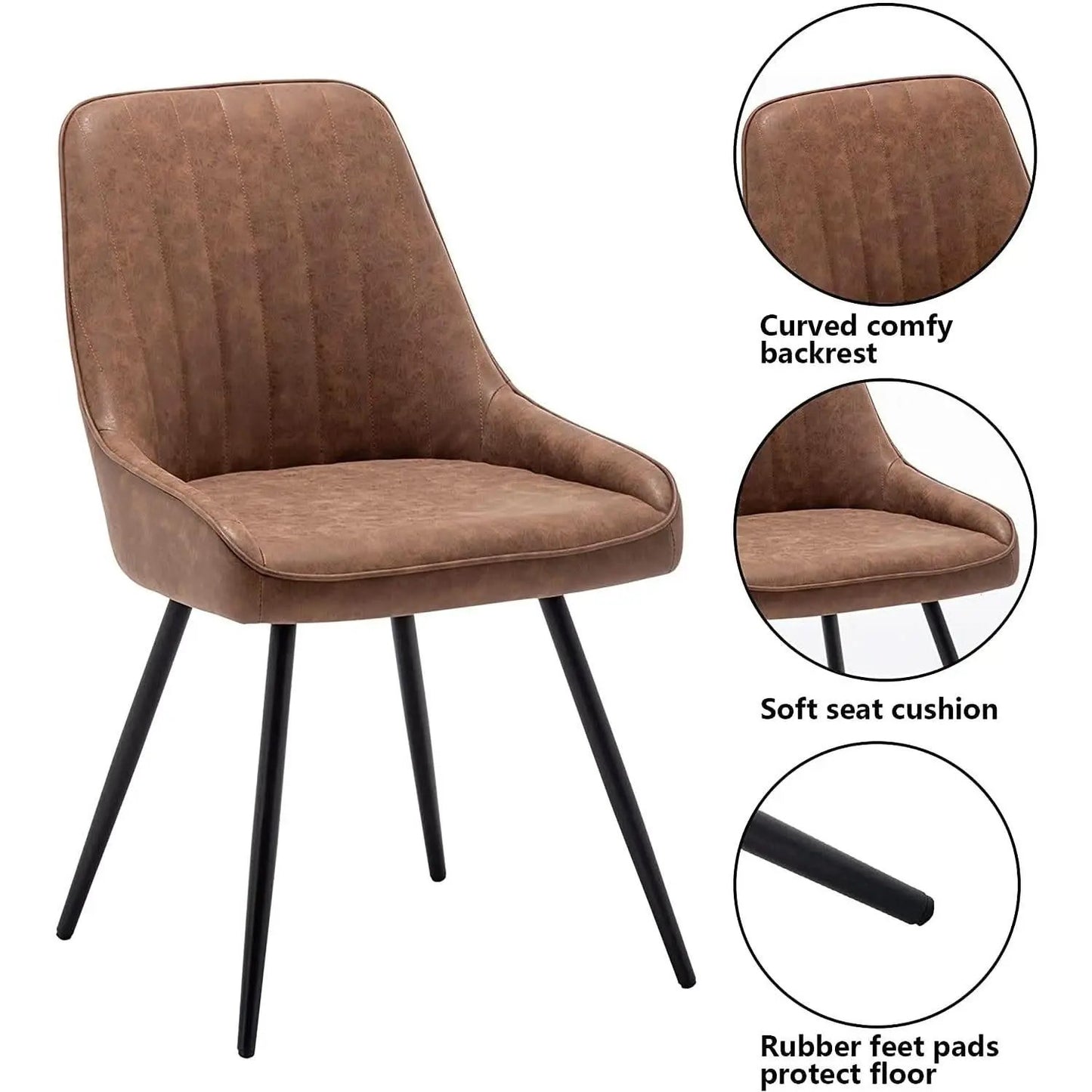 Two Brown Faux Leather Mid Century Modern Dining Chairs from PriceLows™
