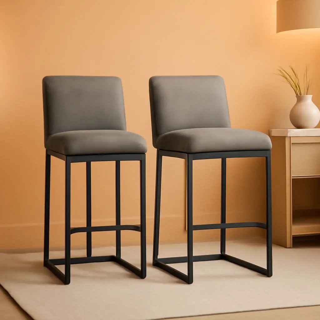 24 Inch Counter Height Leather Bar Stools Gray Set Of 2 from PriceLows™