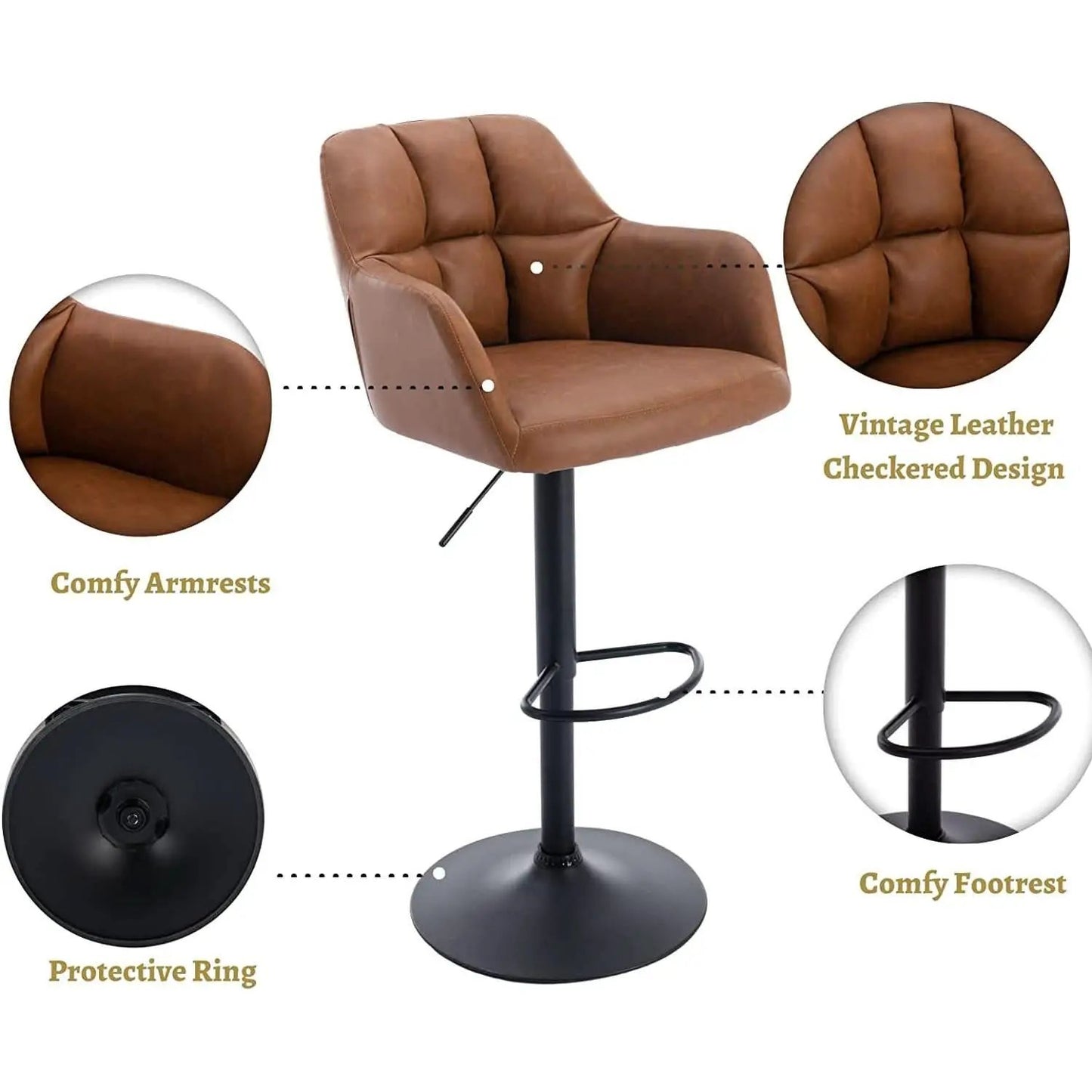 Modern Leather Swivel Bar Stool With Backrest And Armrests from PriceLows™