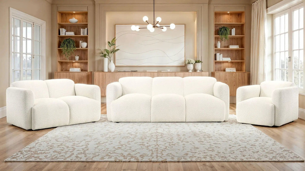 Dorset 3-piece Upholstered Round Track Arm Sofa Set | 3-Piece Set | Fabric | White