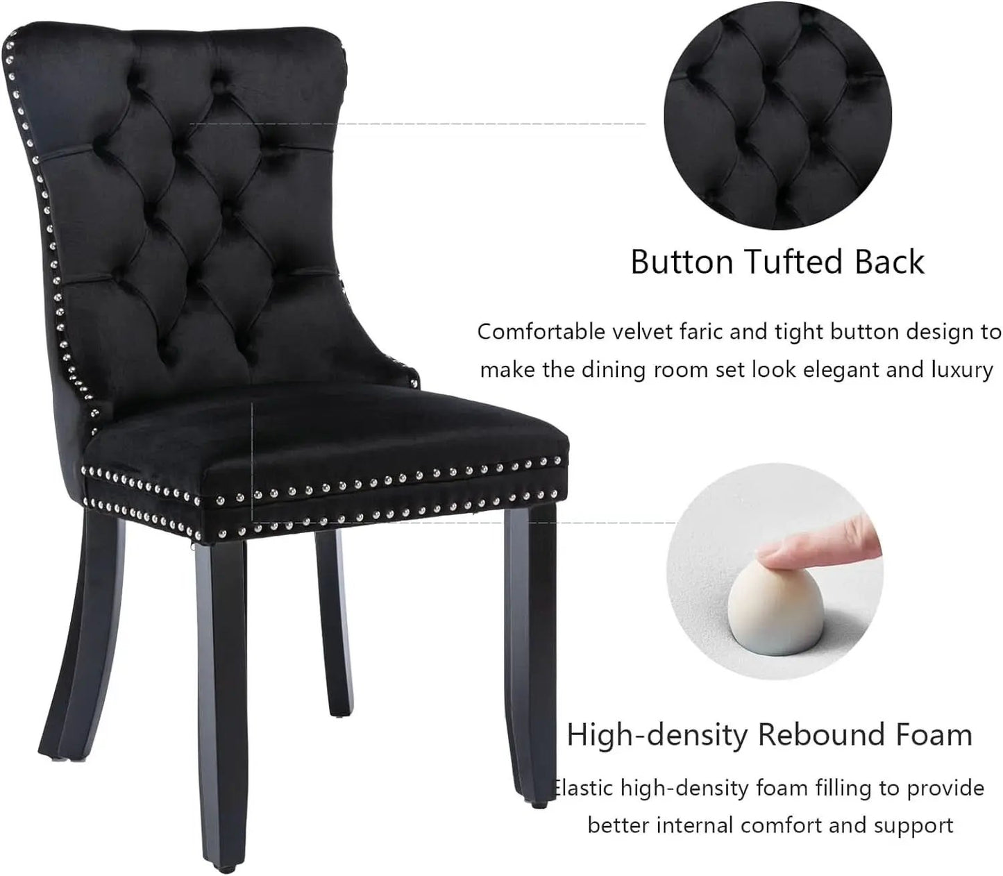 Black Velvet Dining Chairs Set of 4 with Solid Wood Legs from PriceLows™