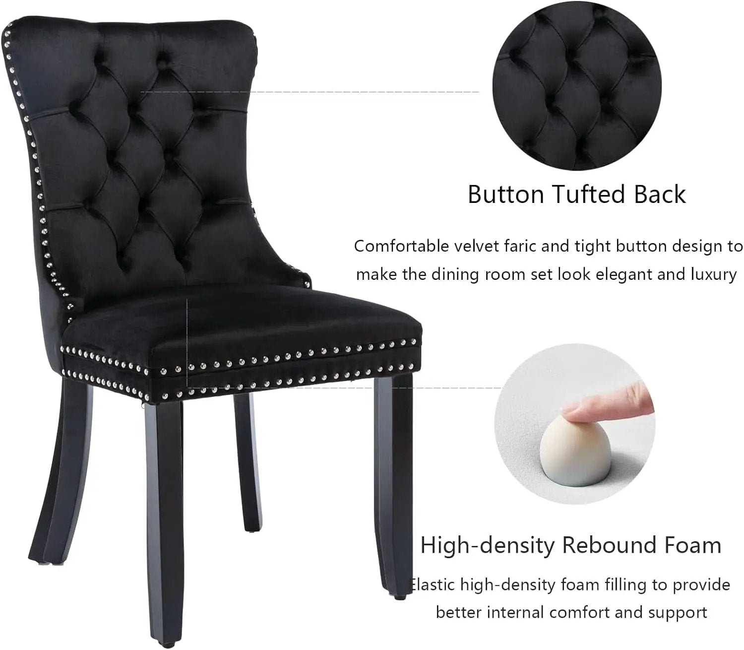 Black Velvet Dining Chairs Set of 4 with Solid Wood Legs from PriceLows™