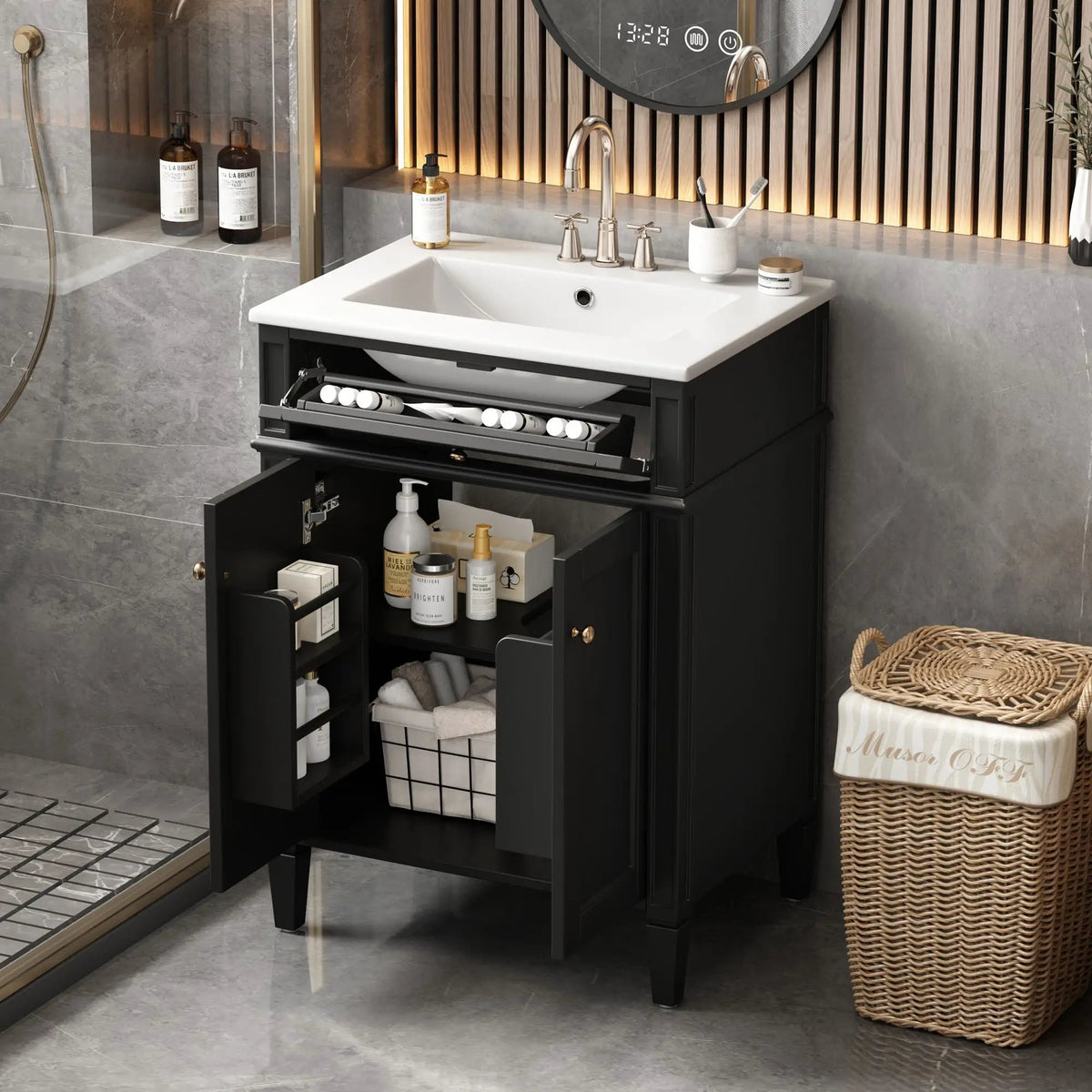 24 Inch Bathroom Vanity | 2 Doors | Tip Out Drawer | Soft Closing Hinges