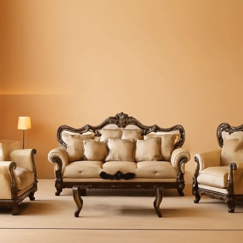 4 Piece Living Room Set Tan And Antique Oak Traditional from PriceLows™
