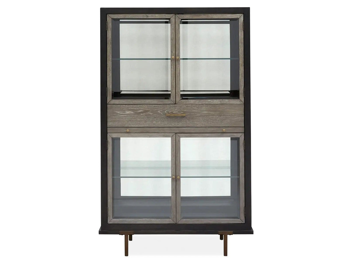 Ryker Display Cabinet | 18 x 42 x 69.38 in | Oak Veneer & Tempered Glass | Nocturn Black And Coventry Gray