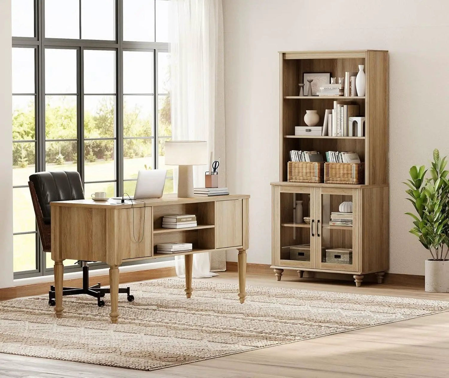Oak Distressed Farmhouse Office Desk System Bookcase from PriceLows™