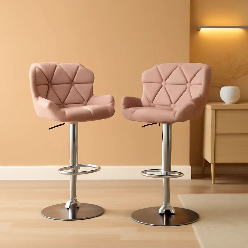Breni Velvet Diamond Tufted Swivel Bar Stool Set Of 2 Mauve from PriceLows™