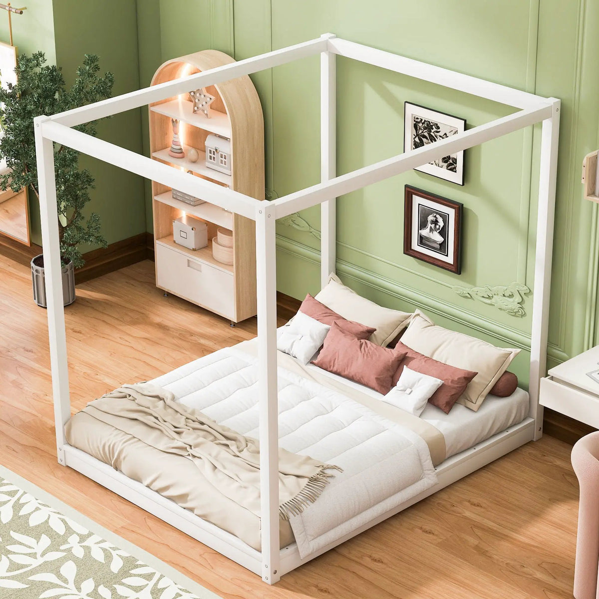 Canopy Platform Bed | Solid Pine Wood | Airflow Slats