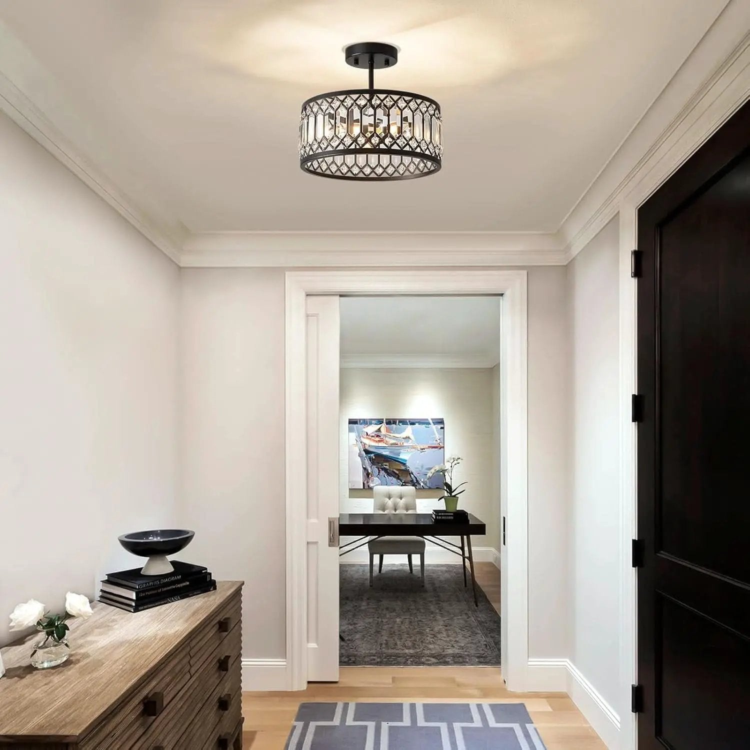 Crystal Black Three Light Semi Flush Mount Ceiling Light from PriceLows™