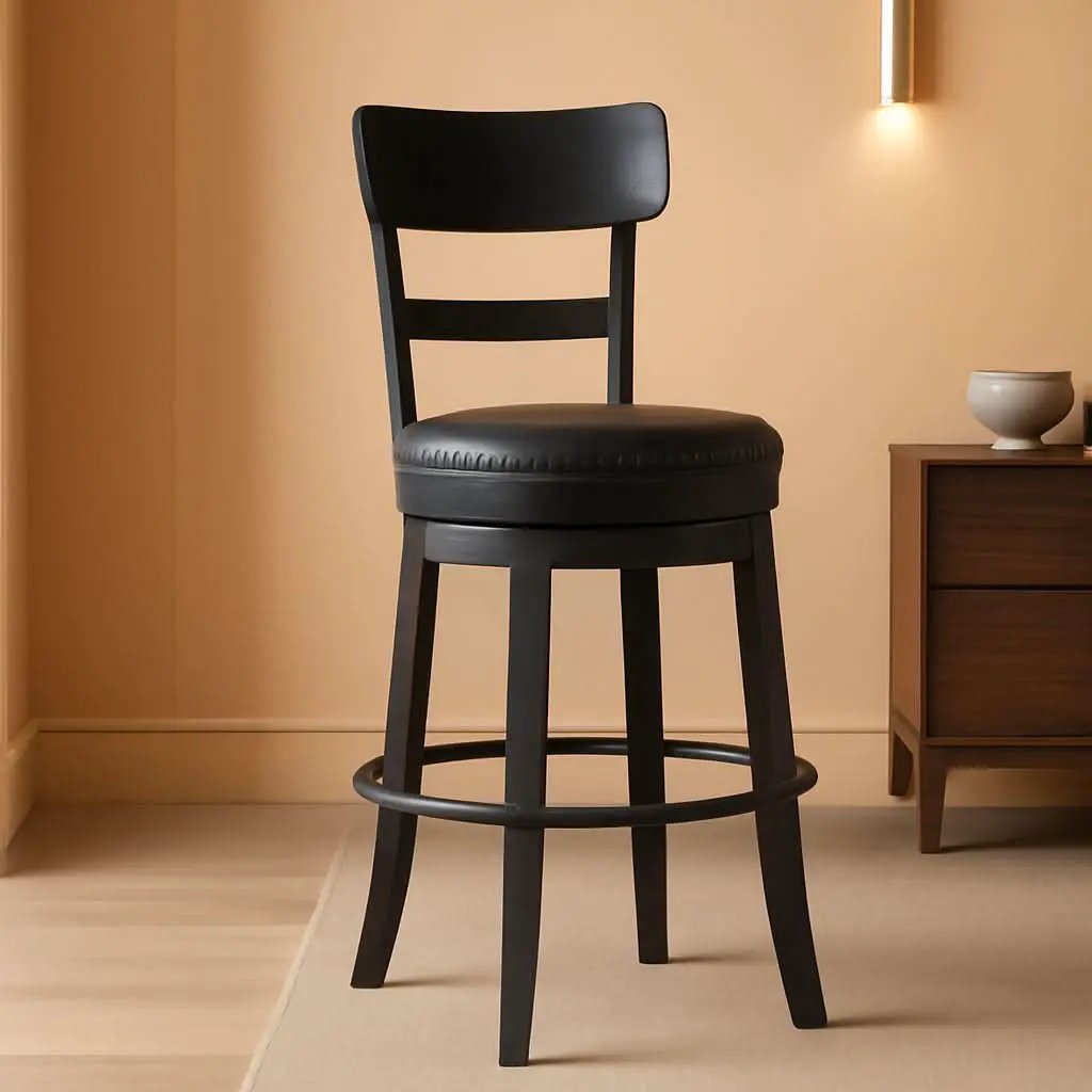 Valebeck 30.38 Black Upholstered Pub Height Swivel Barstool from PriceLows™