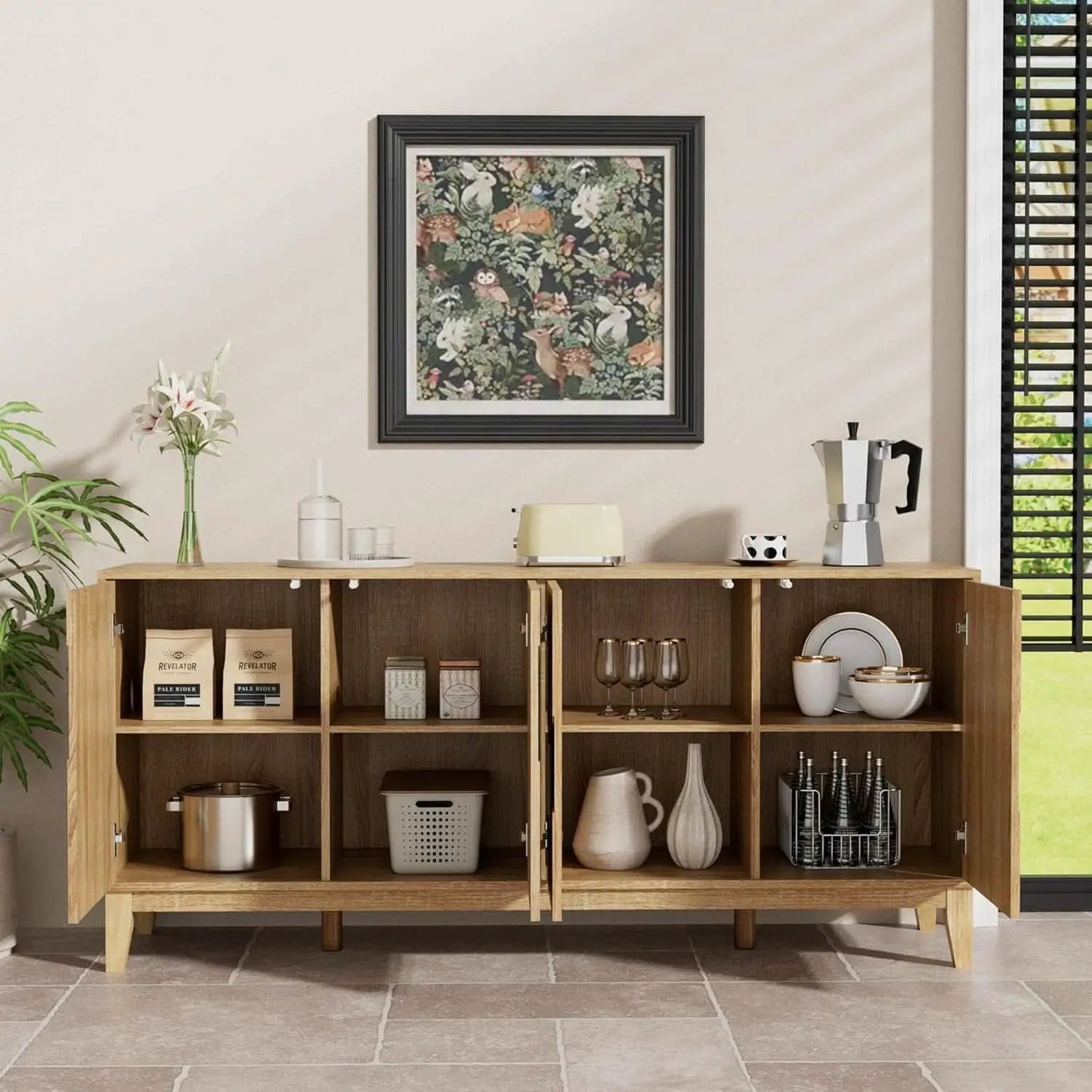 63 Inch Buffet Cabinet White With Blue Water Pattern from PriceLows™