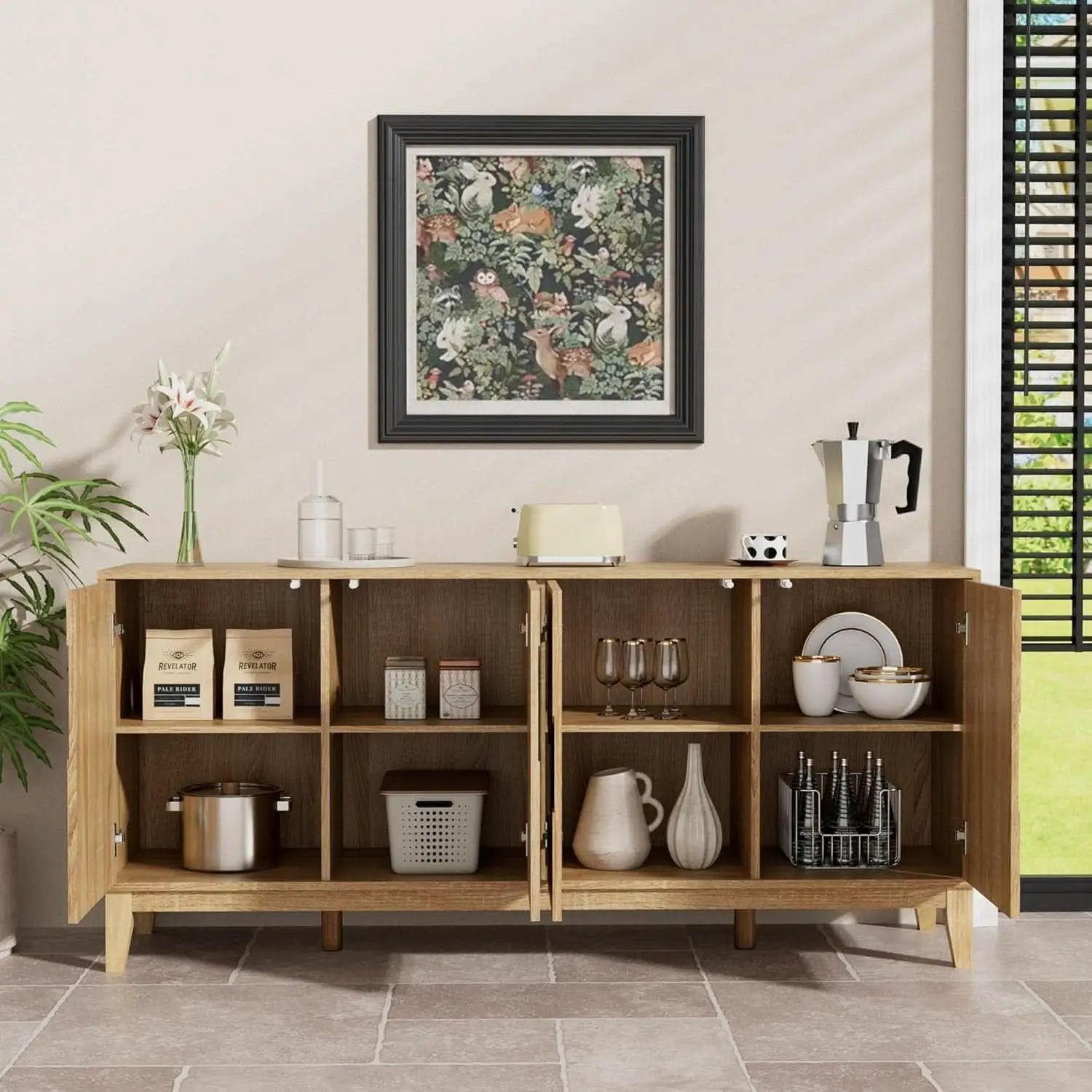 63 Inch Buffet Cabinet White With Blue Water Pattern from PriceLows™