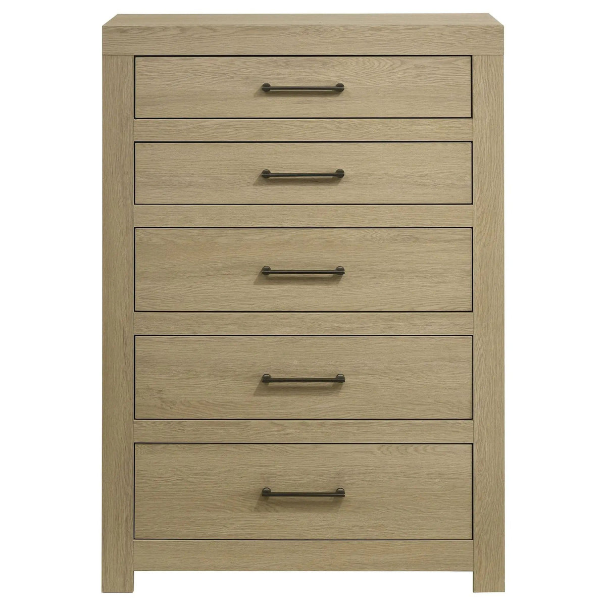 Hendricks 5-drawer Bedroom Chest of Drawers | 35.5 x 16.75 x 52.25 in | Engineered Wood & Metal | Light Oak