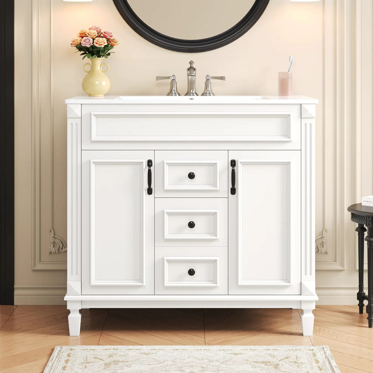 36 Inch Bathroom Vanity With Top Sink | Basin On Cabinet | 2 Soft Closing Doors | 2 Drawers