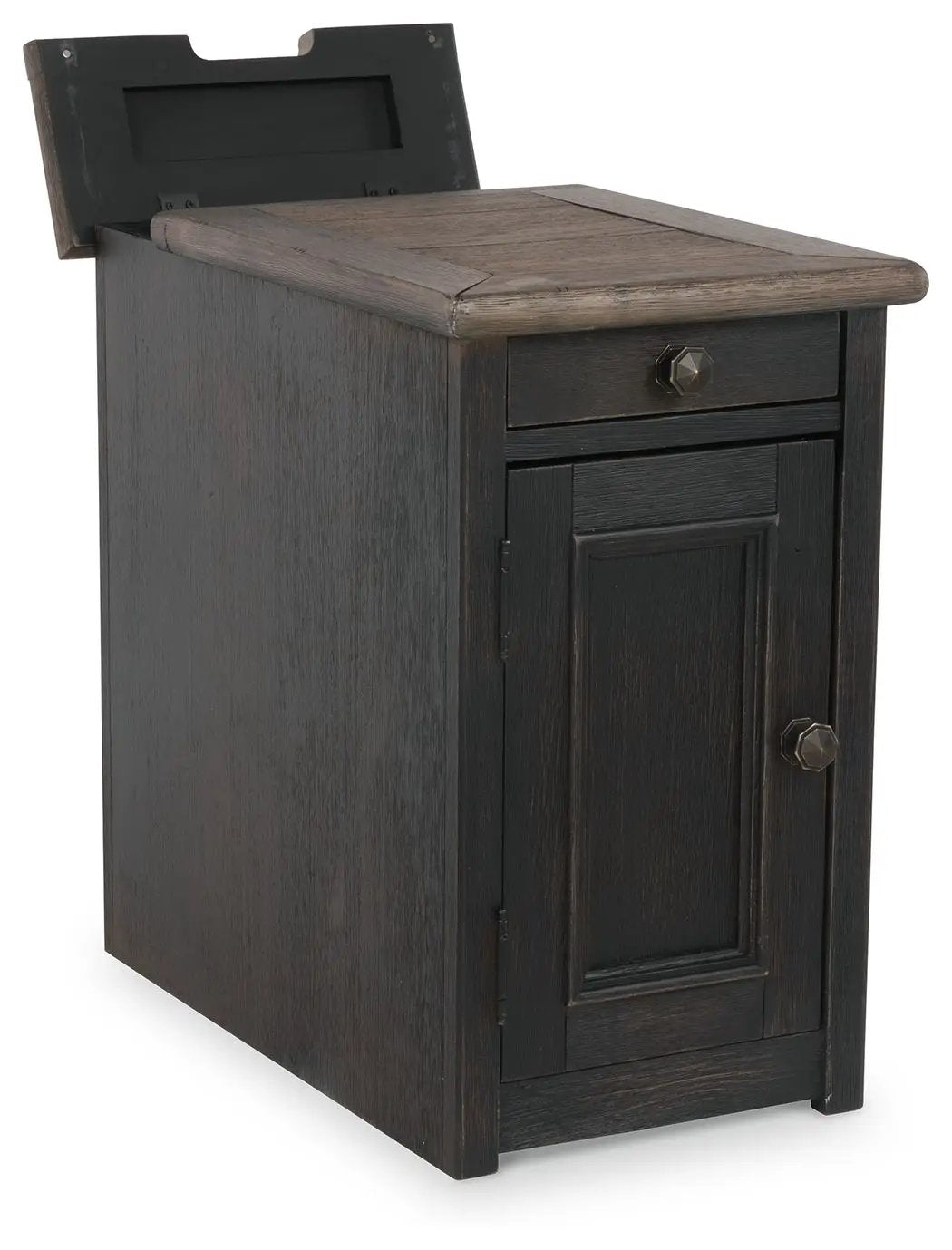 Tyler Creek Chairside End Table | Grayish Brown And Black | Pull Out Tray | Adjustable Shelf