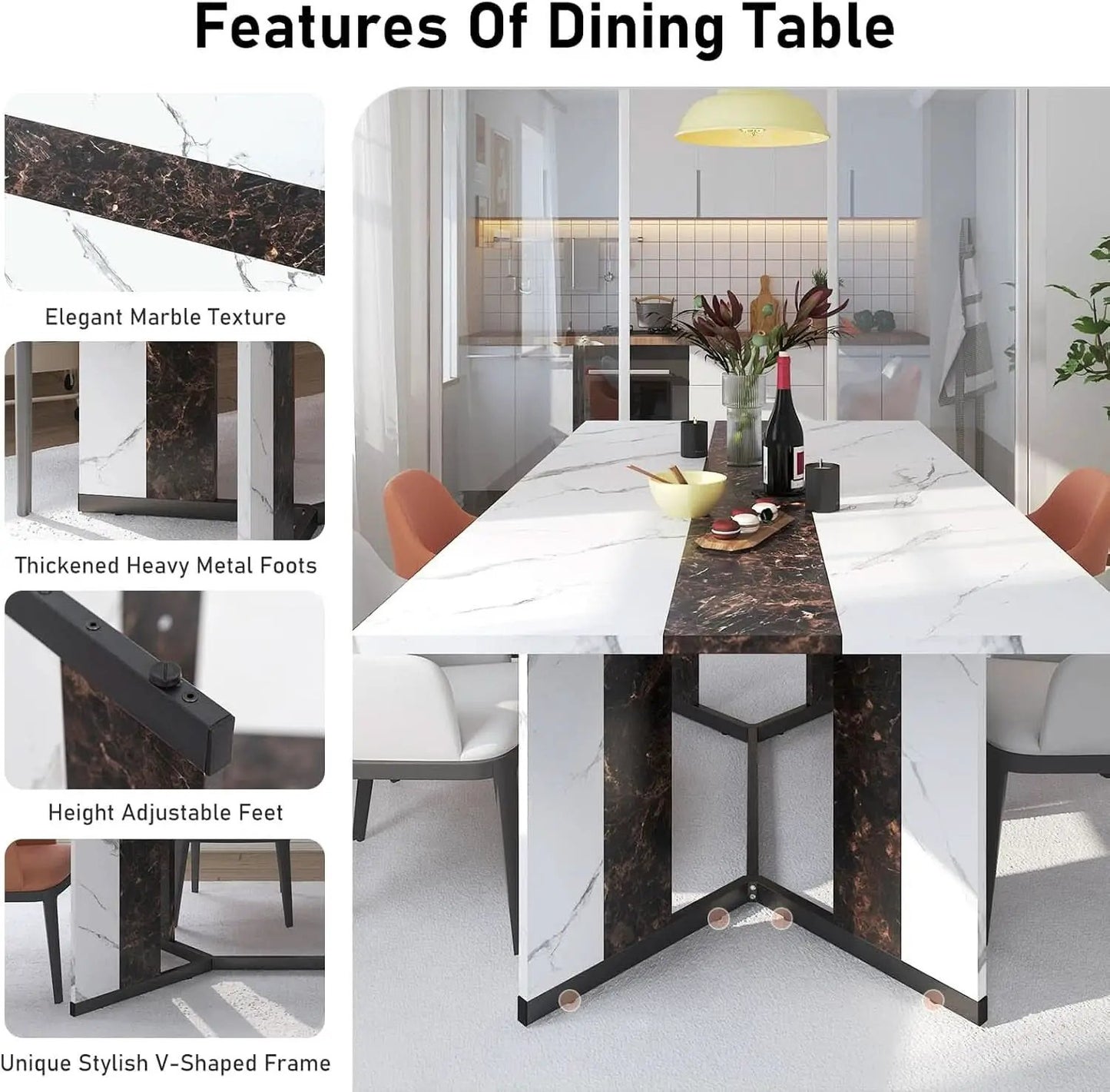 71 Inch Marble Top Dining Table For Home Kitchen Modern from PriceLows™