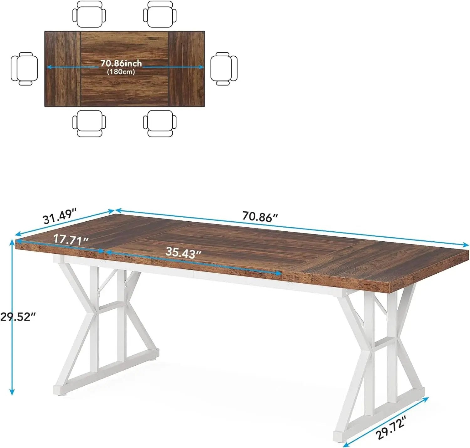 Farmhouse Dining Table For 6, 70.8 Inch Wood Table Two Tone from PriceLows™