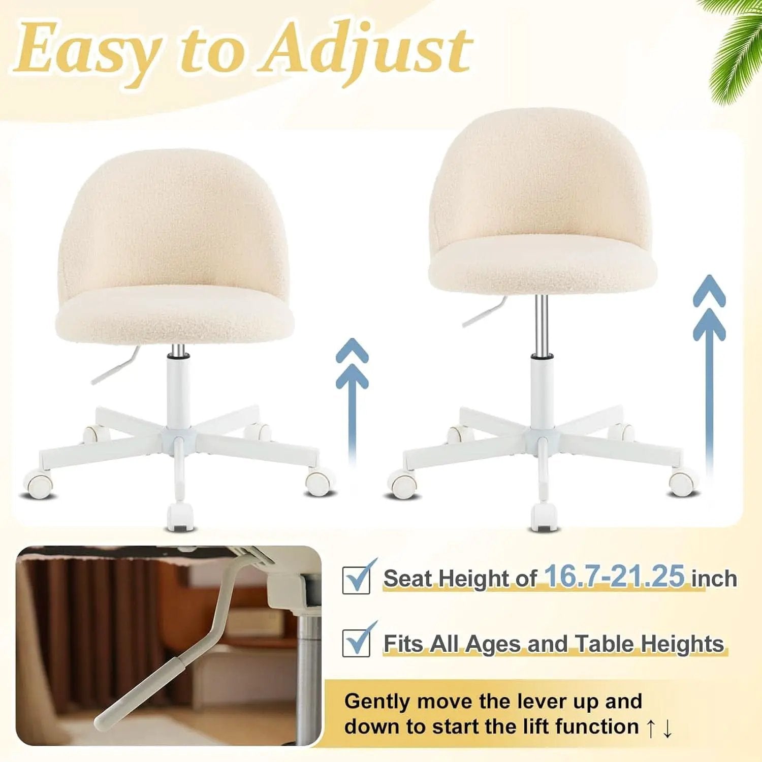 Armless Creamy Beige Teddy Fleece Office Desk Chair With Wheels from PriceLows™