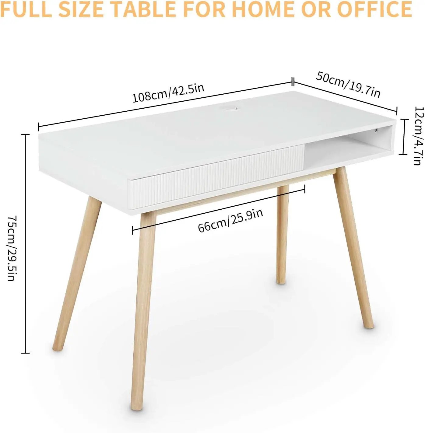 White Mid Century Modern Desk With Hidden Drawer For Home Office from PriceLows™