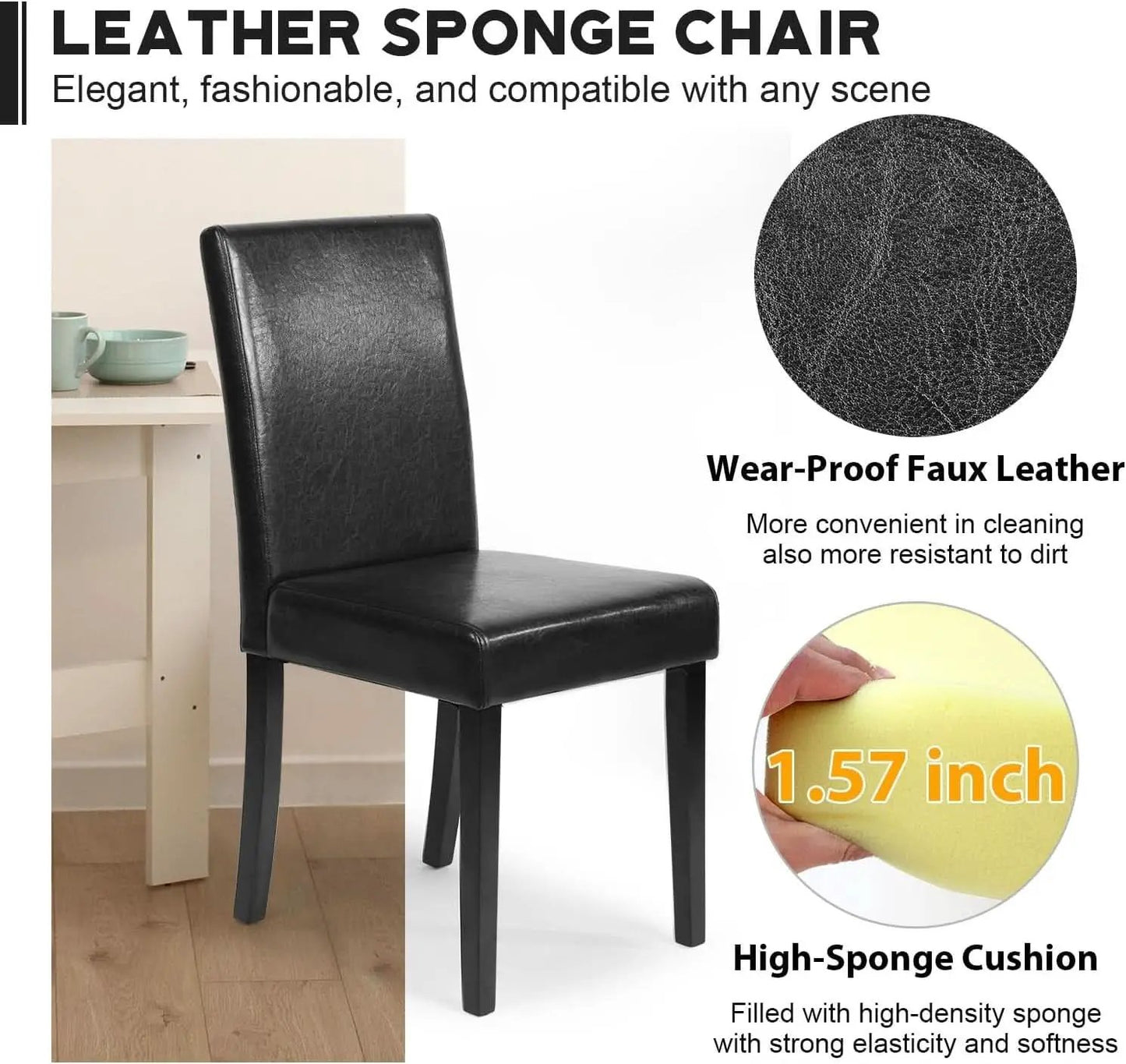Dining Chairs Set Of 4 Waterproof PU Leather Cushioned With Wood Legs from PriceLows™